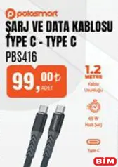 POLOSMART ŞARJ VE DATA KABLOSU TYPE C PBS416